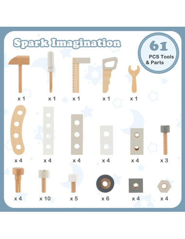 Banco de herramientas Costzon para niños con 61 piezas