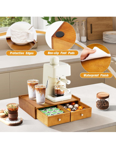Organizador de K Cups Inlisy de Madera Natural con 2 Cajones