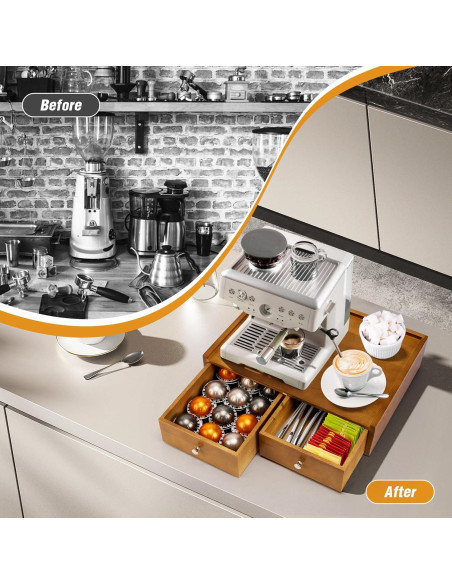 Organizador de K Cups Inlisy de Madera Natural con 2 Cajones