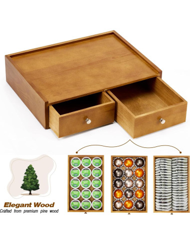 Organizador de K Cups Inlisy de Madera Natural con 2 Cajones