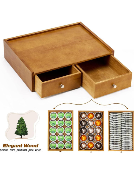Organizador de K Cups Inlisy de Madera Natural con 2 Cajones