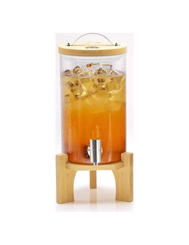 Dispensador de Bebidas de Vidrio VOVUVK 4.54L con Soporte de Bambú