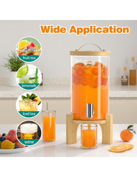 Dispensador de Bebidas de Vidrio VOVUVK 4.54L con Soporte de Bambú