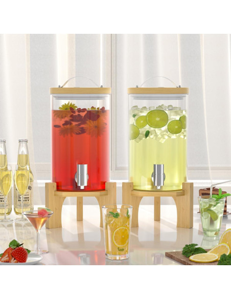 Dispensador de Bebidas de Vidrio VOVUVK 4.54L con Soporte de Bambú