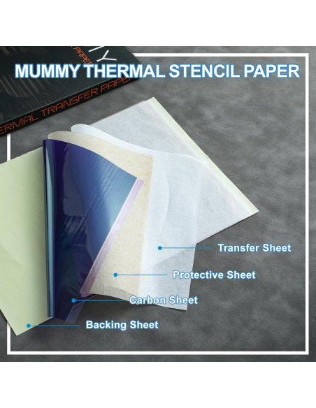 Papel de Transferencia de Tatuaje Mummy 100 Hojas A4 4 Capas Papel de Transferencia de Tatuaje Mummy 100 Hojas A4 4 Capas