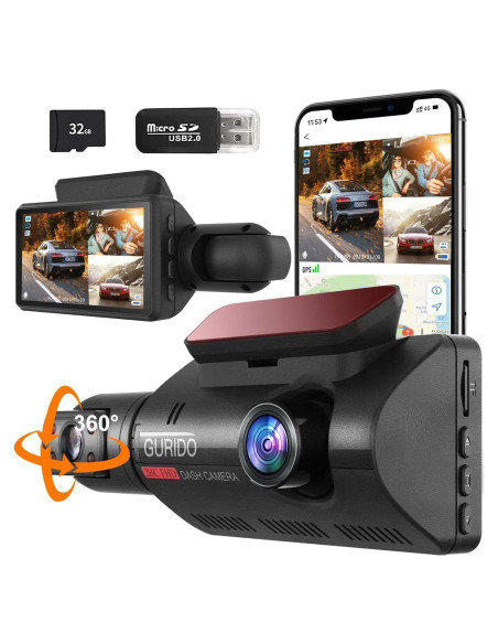 Cámara de tablero 360 LUKYUS 1440P + 1080P con SD 32GB