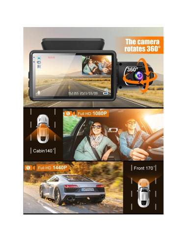 Cámara de tablero 360 LUKYUS 1440P + 1080P con SD 32GB