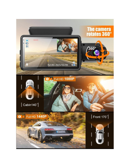 Cámara de tablero 360 LUKYUS 1440P + 1080P con SD 32GB