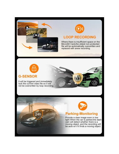 Cámara de tablero 360 LUKYUS 1440P + 1080P con SD 32GB