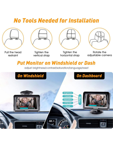 Cámara de Auto para Bebés DoHonest V33 - 2 Pack HD 1080P con Visión Nocturna