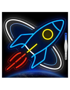 Cartel de Neón Cohete Azul LED para Decoración de Pared
