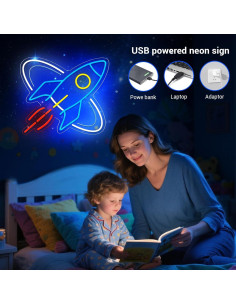 Cartel de Neón Cohete Azul LED para Decoración de Pared 2