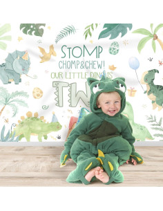 Fondo de Cumpleaños Dinosaurio Rsuuinu 2.13x1.52m Tela Verde 2