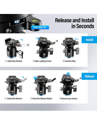 Cabezal de Bola SIRUI KS-5 para Trípode 10kg 360 Aluminio