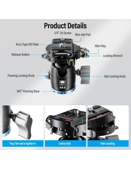 Cabezal de Bola SIRUI KS-5 para Trípode 10kg 360 Aluminio Cabezal de Bola SIRUI KS-5 para Trípode 10kg 360 Aluminio
