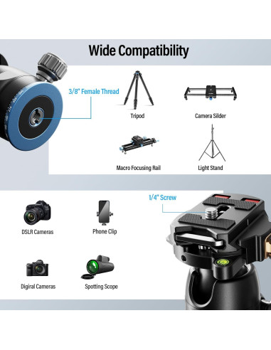 Cabezal de Bola SIRUI KS-5 para Trípode 10kg 360 Aluminio