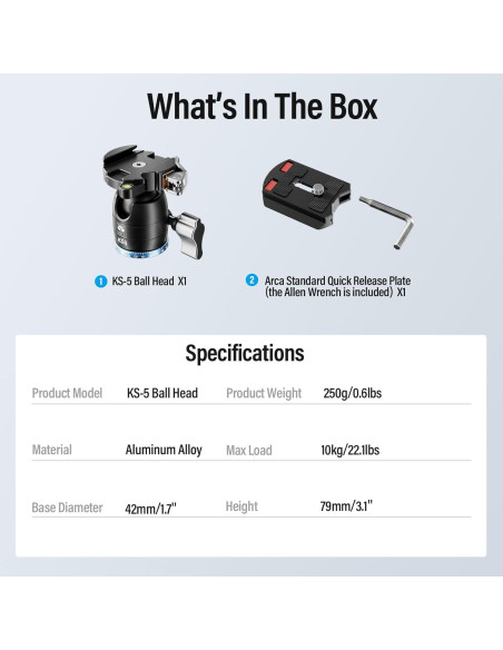 Cabezal de Bola SIRUI KS-5 para Trípode 10kg 360 Aluminio Cabezal de Bola SIRUI KS-5 para Trípode 10kg 360 Aluminio