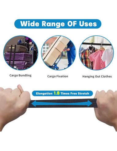 Cuerdas Bungee Ajustables MILLAY 200 cm con Ganchos - Paquete de 4