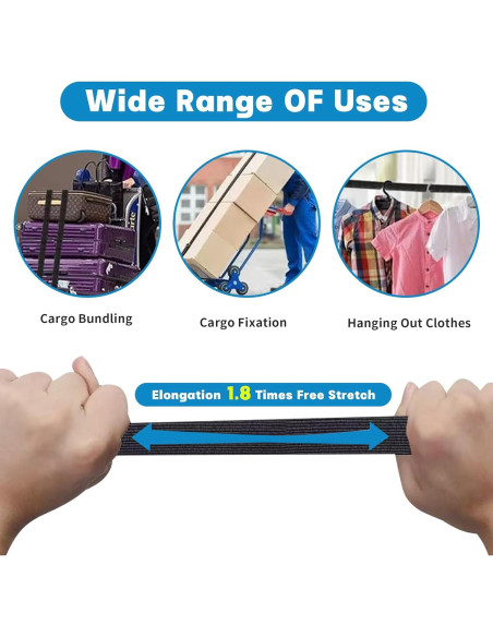 Cuerdas Bungee Ajustables MILLAY 200 cm con Ganchos - Paquete de 4