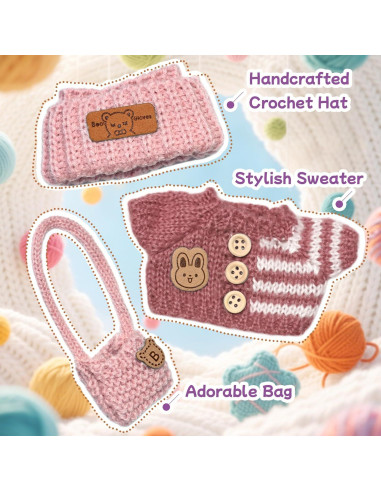 Conjunto de Ropa de Ganchillo para Muñecas 15/17cm Rosa