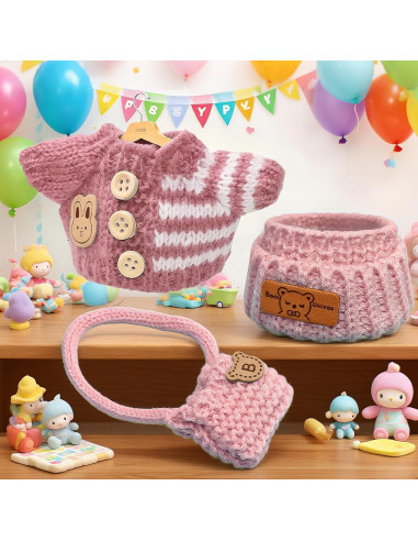 Conjunto de Ropa de Ganchillo para Muñecas 15/17cm Rosa