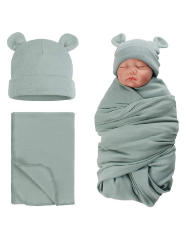 Conjunto de gorros y manta de algodón PESAAT para recién nacidos