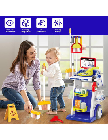 Juego de Carrito de Limpieza Pupu Pig para Niños - Azul