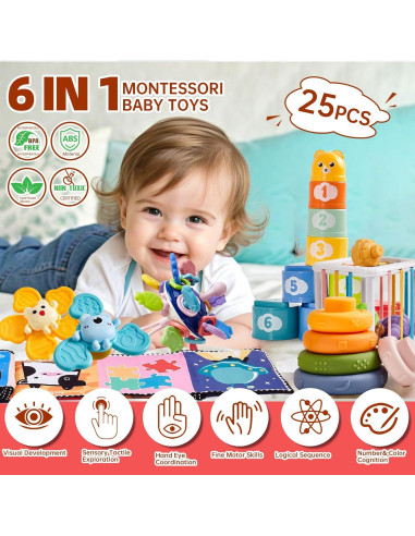Juguetes Montessori para Bebés 6 en 1 Motesoly 6-12 Meses