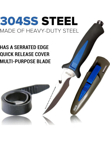 Cuchillo de Buceo AquaDiscovery 25.4 cm Acero Inoxidable Antideslizante