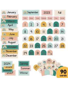 Calendario de Aula Boho EAMAY con 90 Tarjetas de Aprendizaje 2