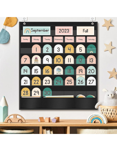 Calendario de Aula Boho EAMAY con 90 Tarjetas de Aprendizaje Calendario de Aula Boho EAMAY con 90 Tarjetas de Aprendizaje