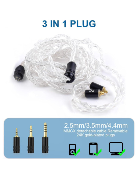 Cable de Reemplazo MMCX 1.2m Auhsuxo para Auriculares Shure