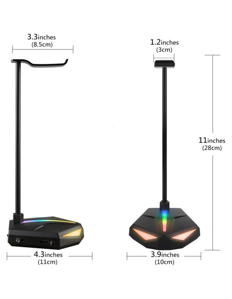 Soporte para Auriculares RGB Geekria ABS con Cargador USB 3 Puertos Soporte para Auriculares RGB Geekria ABS con Cargador USB 3 Puertos