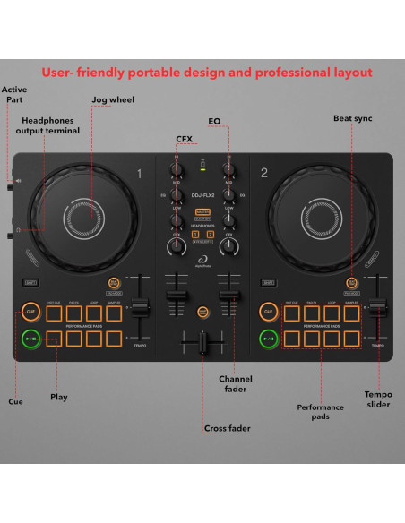 Controlador DJ Pioneer DDJ-FLX2 Compacto 2 Canales con Estuche