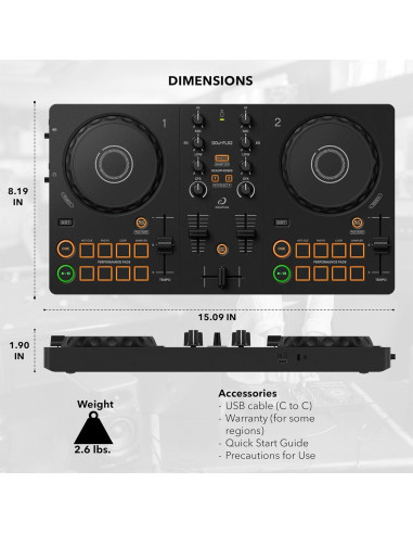 Controlador DJ Pioneer DDJ-FLX2 Compacto 2 Canales con Estuche