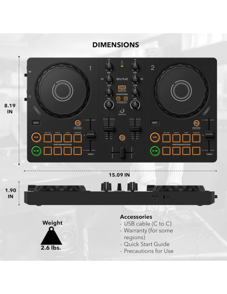 Controlador DJ Pioneer DDJ-FLX2 Compacto 2 Canales con Estuche