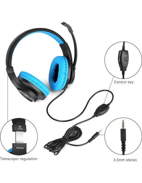 Auriculares Gaming Meedasy Azul para PS4, Xbox y PC con Micrófono