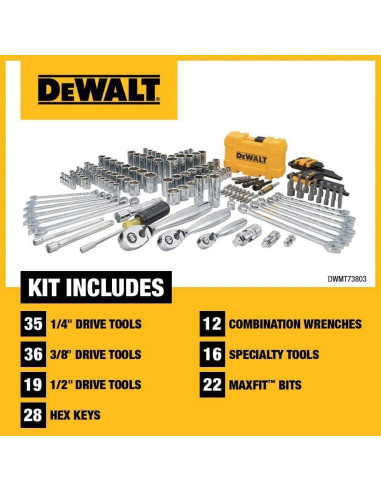 Kit de Herramientas Mecánicas DEWALT 168 Piezas DWMT73803