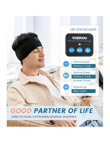 Auriculares para dormir Voerou Bluetooth 5.4 Banda deportiva 90g