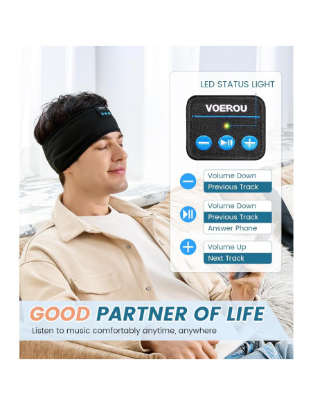 Auriculares para dormir Voerou Bluetooth 5.4 Banda deportiva 90g