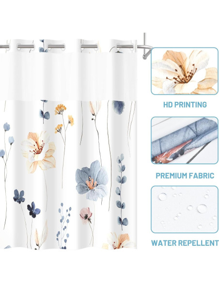 Cortina de Ducha Floral Acuarela WITHLOC 180x188 cm Impermeable