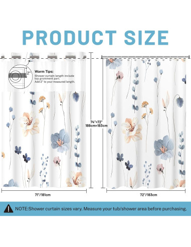 Cortina de Ducha Floral Acuarela WITHLOC 180x188 cm Impermeable