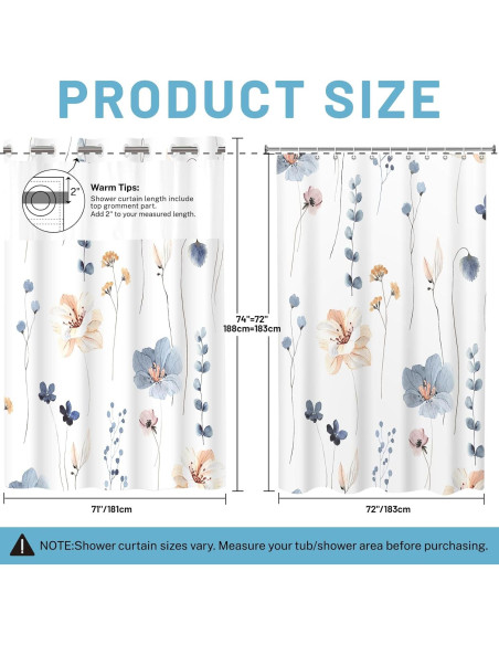 Cortina de Ducha Floral Acuarela WITHLOC 180x188 cm Impermeable