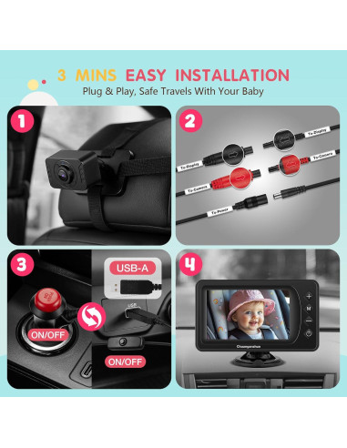 Cámara para Bebés S100P - Monitor de Coche 5" HD 1080P