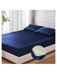 Sábana Ajustada Individual MR&HM de Satén Azul Marino 38 cm