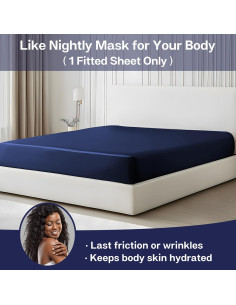 Sábana Ajustada Individual MR&HM de Satén Azul Marino 38 cm 2