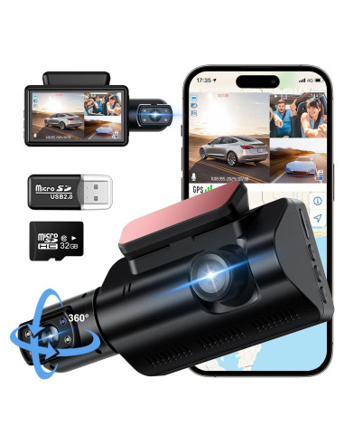 Cámara 360 UOOYOO para coche, Dual 2K + 1080P, IR