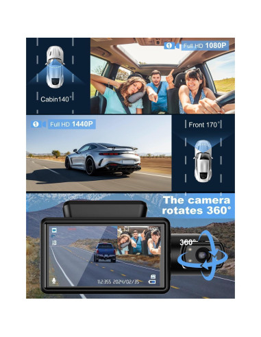 Cámara 360 UOOYOO para coche, Dual 2K + 1080P, IR
