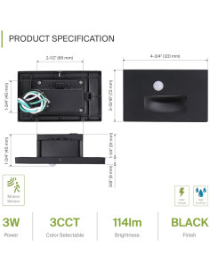 Lámpara de Escalera Empotrada ASD 3W Sensor Movimiento Negro 2