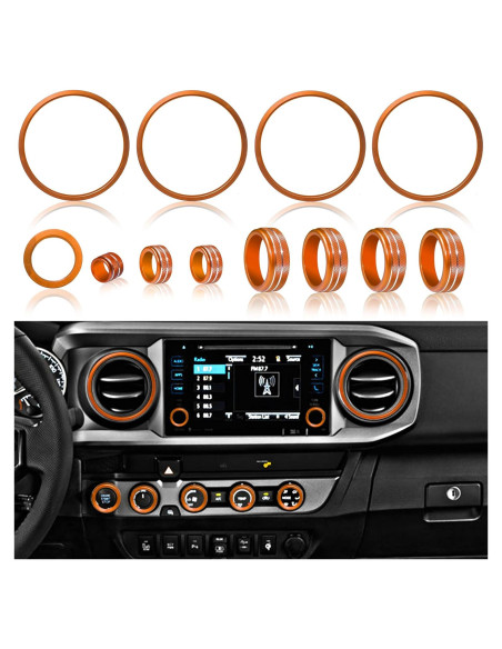 Cubiertas de Perilla de Aire Acondicionado SENSHINE para Toyota Tacoma 2016-2019 - 12 Pcs Naranja
